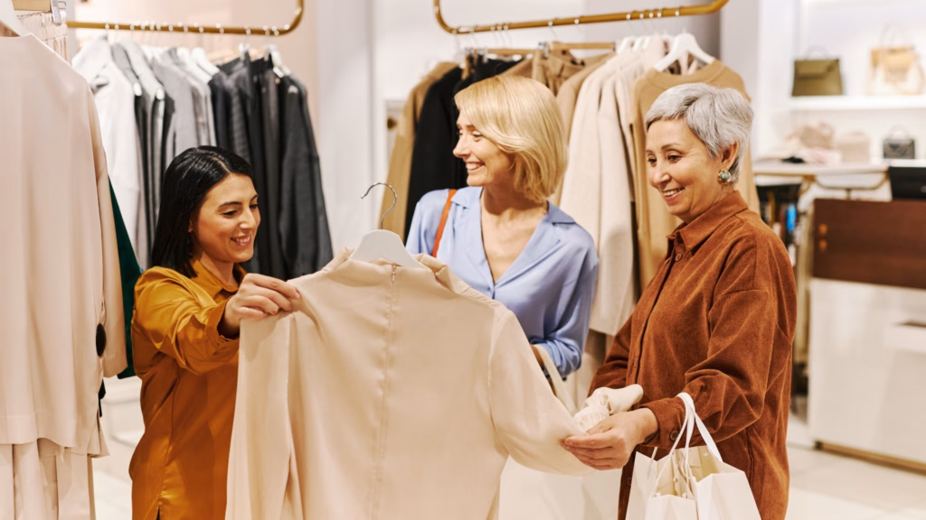 Ontspannen eigenaresse van wortel tot top in kledingwinkel met Latest Collection