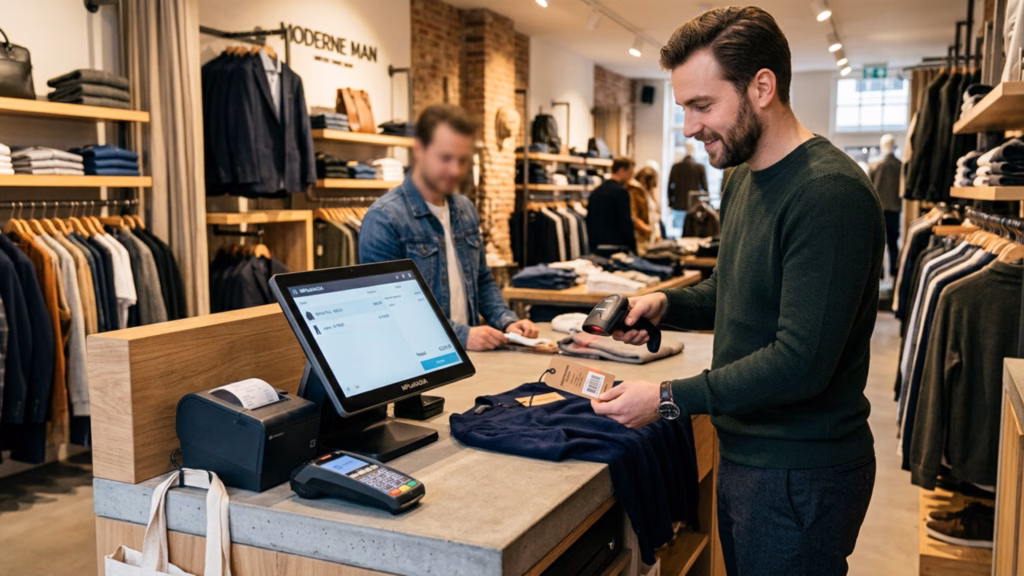Een herenmodewinkel die werkt met fashiondata in zijn modewinkel